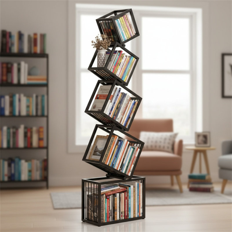 Le support de coin en métal Creative avec tablettes personnalisées et bibliothèque murale, de fabrication robuste et fiable, offre un support sûr pour vos articles.