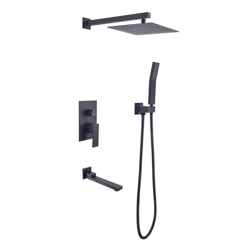 Wall Mounted Shower System 10" - Matte Black, Brass & Stainless Steel, Self-Cleaning Nozzle, Intense Water Jet, Complete With Accessories Rain Head Sus304, Air Injection To Increase And Flow,