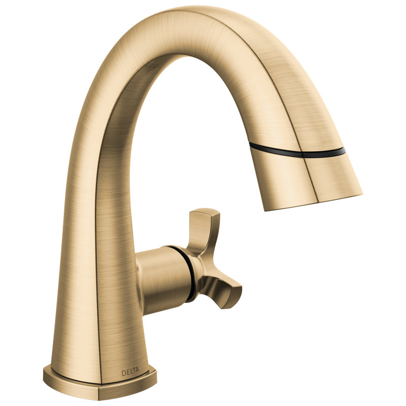 Stryke Single Hole Pull Out Sprayer Bathroom Faucet, Single Handle Bathroom Sink Faucet, Lumicoat Champagne Bronze