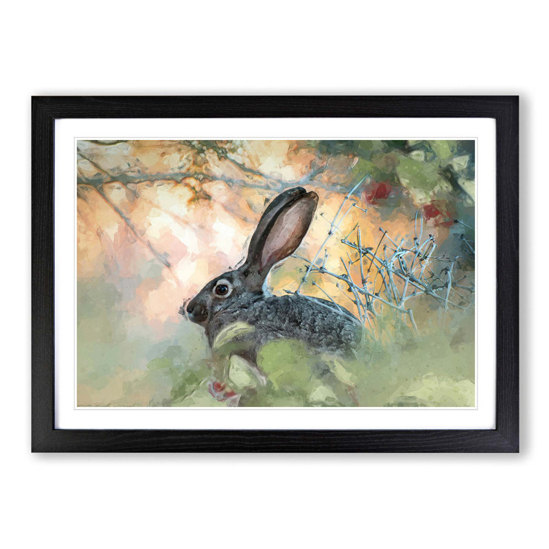 Hare in the Bushes in Abstract - Picture Frame Graphic Art Print, Black Framed, 36cm H x 48cm W x 2cm D