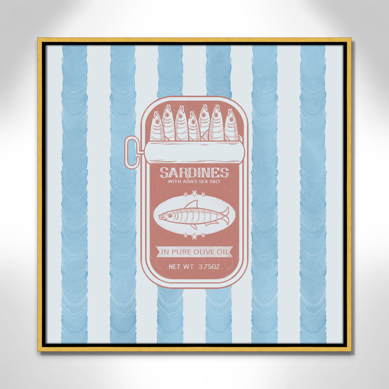 Salines sardines - reproduction carrée par Marcus Prime, L 41,5 po x H 41,5 po, Toile avec cadre, Flotteur doré