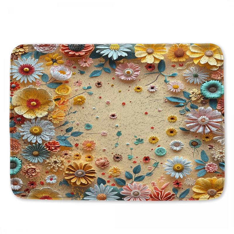 Tapis de bain papier fleurs bohémien Boho, L 34 po x L 21 po