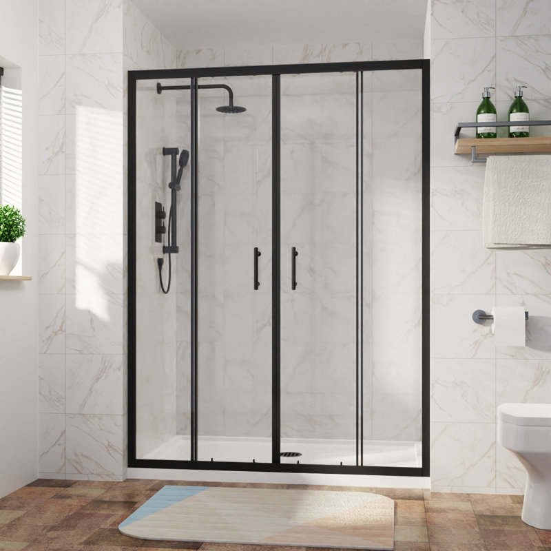 Vojtech Framed Double Sliding Shower Door 1400mm W x 1900mm H, Black