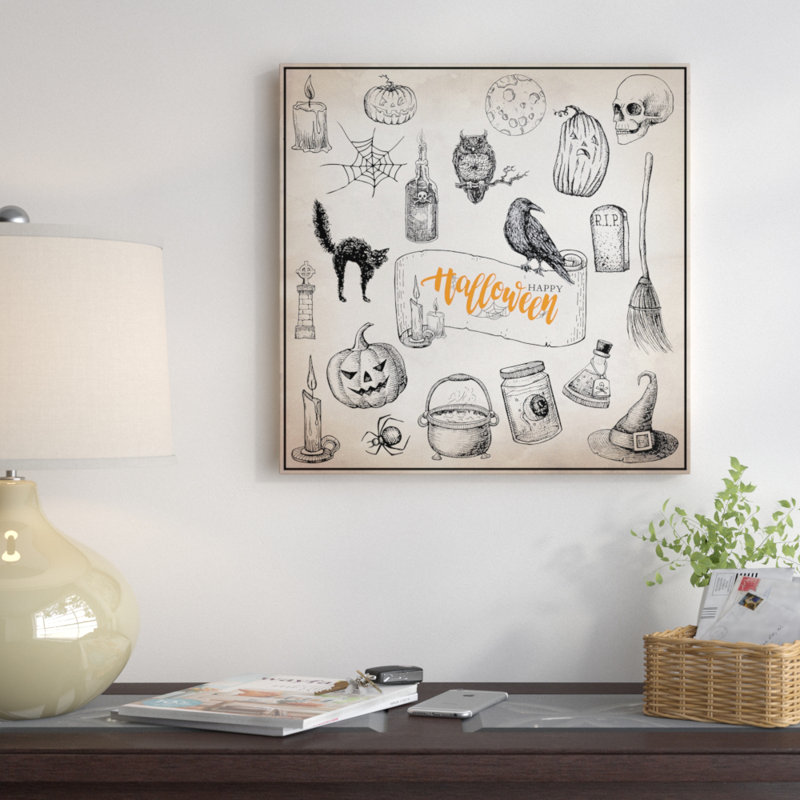 Trove d’halloween, impression sur toile tendue, H 18 po x l 18 po x P 1,5 po, Toile avec cadre noir, Pas de tapis