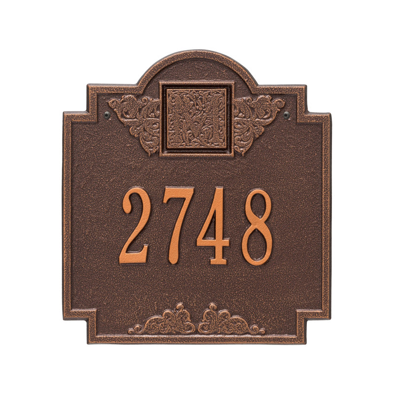 Plaque d'adresse murale monogramme à 1 ligne, Cuivre antique, Oui