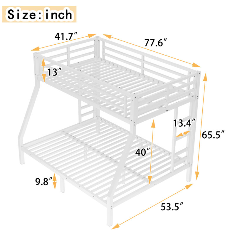 Metal Twin over Full Bunk Bed for Teens & Adults, Space-Saving White Frame, Noise-Free Design, No Box Spring Needed