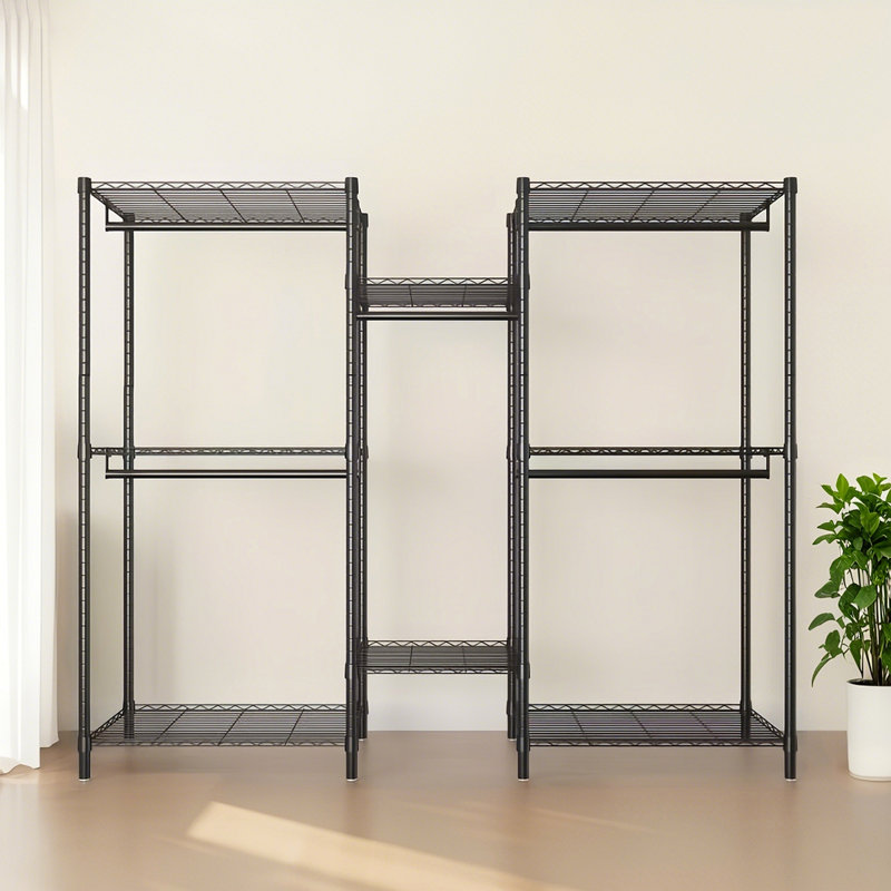 Heavy Duty Garment Rack, Freestanding Closet Organizer, Portable Wardrobe Clothes Rack, Adjustable Wire Shelving Clothes Rack With 8 Adjustable Wire Shelves And 5 Clothes Rails(Without Hook)