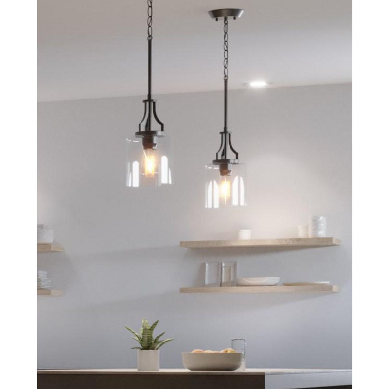 Luminaire suspendu cylindrique à 1 lumière Rumaysa, Noir