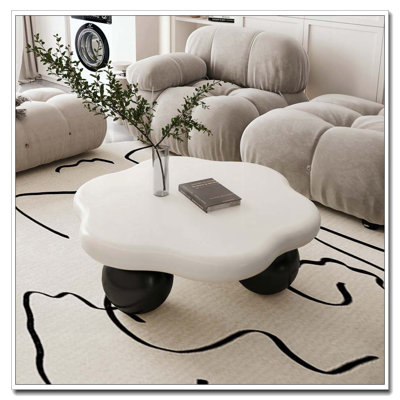 Table basse 35 "en forme de nuage, table basse minimaliste moderne en forme de pétale avec pieds sphériques