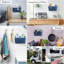 Sac de rangement mural 2 pièces, panier de rangement suspendu en lin avec poches, bac imperméable pour la cuisine, la chambre à coucher, le bureau, le camping-car (bleu)-1875138265