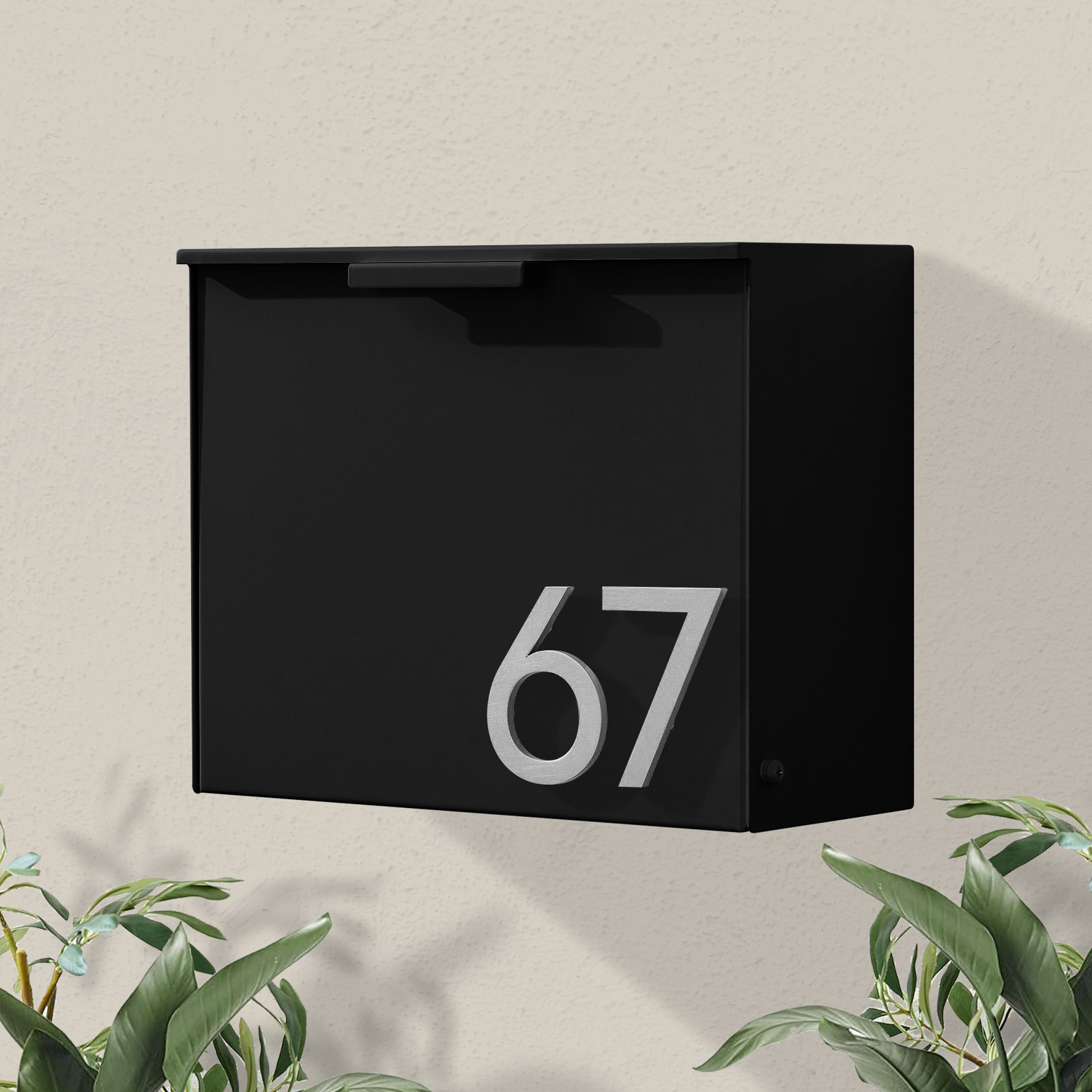 Wall-Mounted Steel Mailbox, Black, Yes, Silver