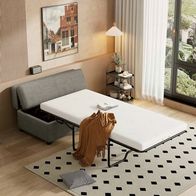 Twin Size Folding Ottoman Sleeper Bed With Mattress Convertible Guest Bed, Dark Gray