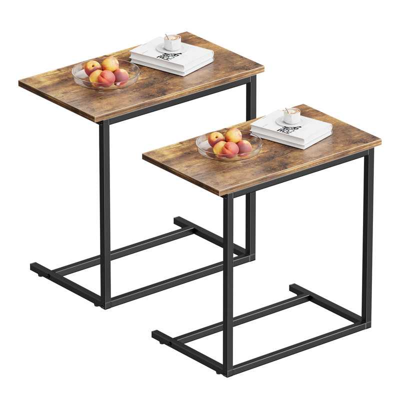20.5'' End Table Wood C Table With Metal Base, Side Table Set (Set of 2) For Living Room, Bed Side, Brown Top/Black Base