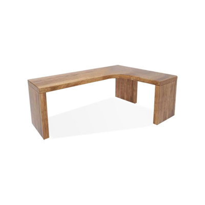 Burlywood L Shaped Solid Wood Corner Writing Desk