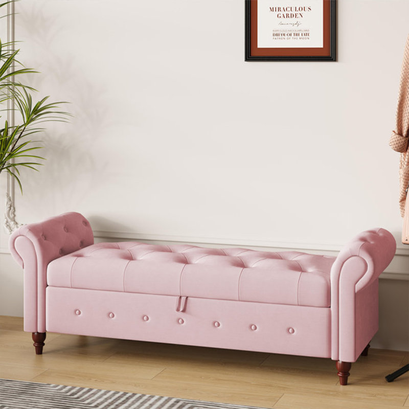 Repose-pieds de rangement capitonné en tissu de style américain avec accoudoirs