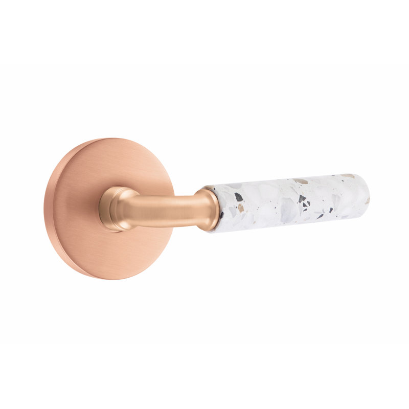 Emtek Select Privacy Leverset, Disc Rosette, R-Bar Stem, Light Terrazzo Handle, LH, Right, Satin Rose Gold/Light Terrazzo