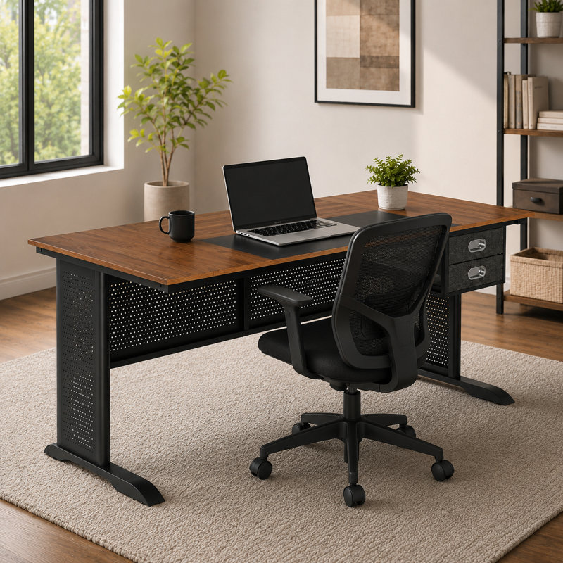 Grand bureau d'ordinateur de 63 po avec structure en acier robuste - Bureau d'écriture brun rustique pour bureau à domicile, bureau ou jeu, structure en métal noir