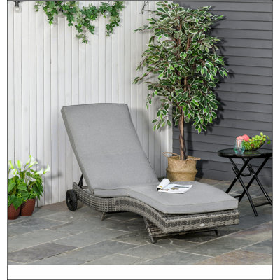 Outsunny Chaise Lounge Pool Chair, Outdoor PE Rattan Cushioned Patio Sun Lounger w/ 5-Level Adjustable Backrest & Wheels for Easy Movement, Wicker