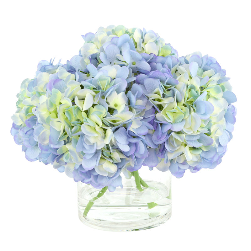 Hydrangeas Arranged in a Glass Vase, Blue/Green