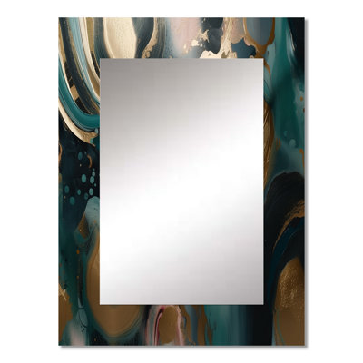 Gold And Green Marbled Euphoria I - Marble Decorative Wall Mirror, Gold Mirror, Printed Metal Art