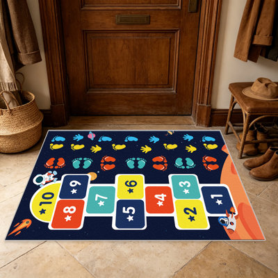 Space Hopscotch  area rugs for Living Room, Soft and Comfortable, Suitable for all seasons, easy to maintain, machine washable Indoor floor mat, Under Table Farmhouse suitable for Bedroom, Dining Room, Study, Patio, Balcony, Home Decor