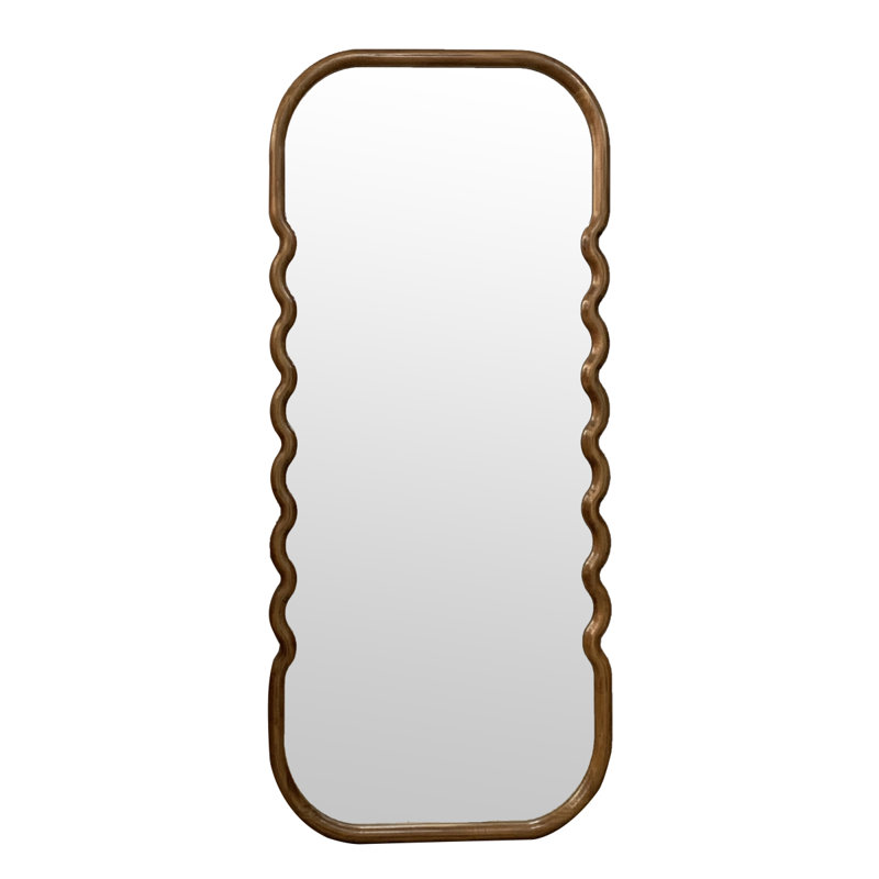 31.4X1.4X74" Oversized Wooden Floor Mirror With Unique Brown Frame