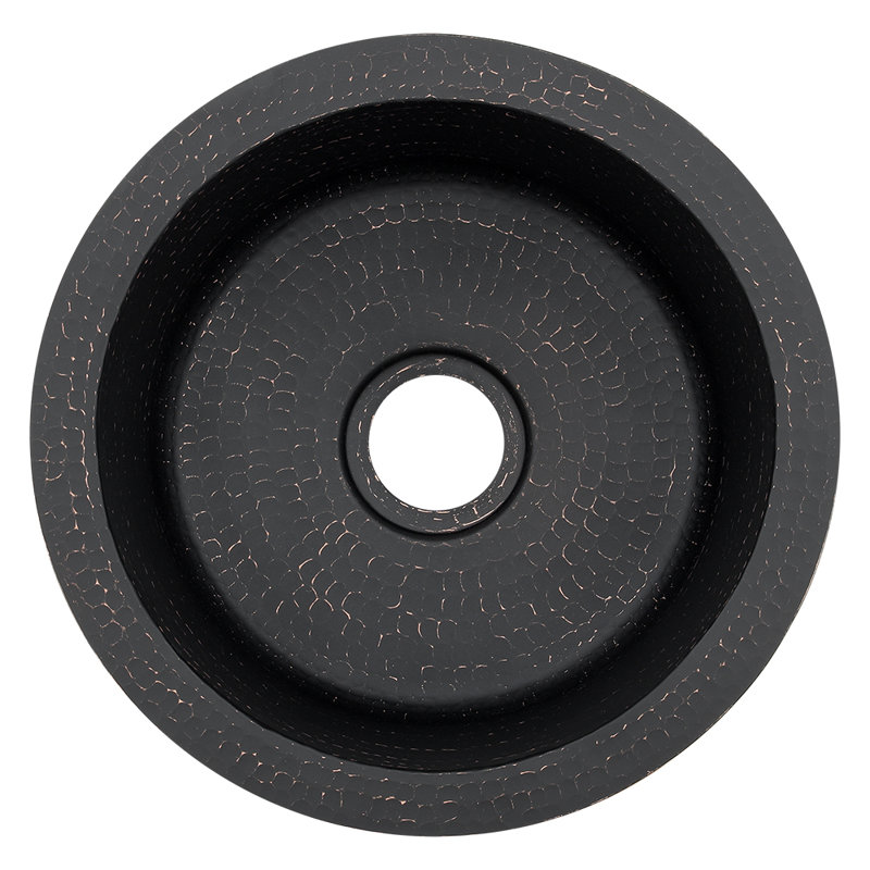 12" Round Hammered Bar Sink w/ 2" Drain Opening, Black