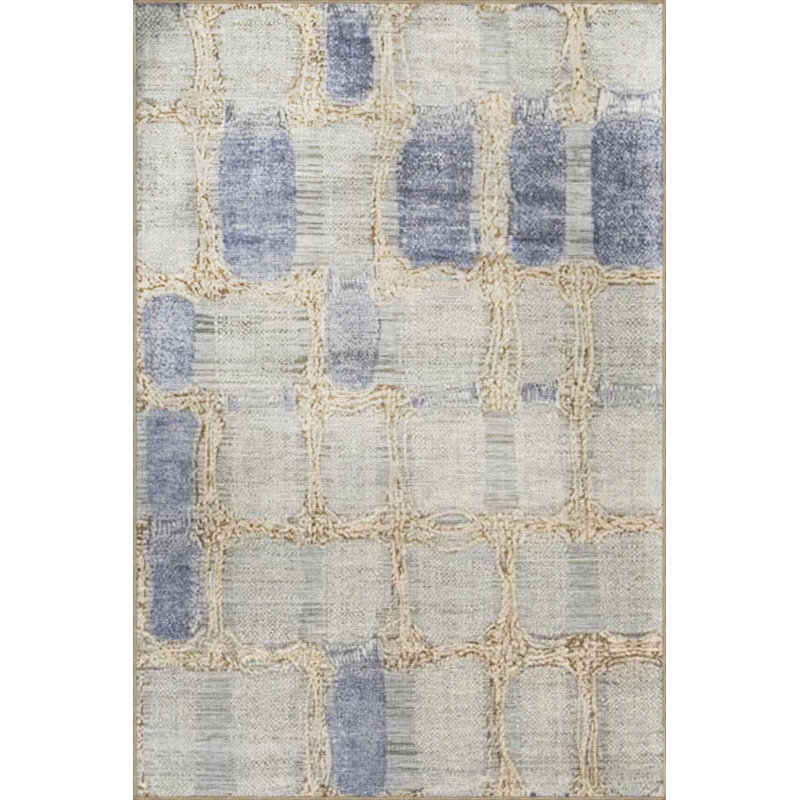Blue Beige Themed Geometric Patterned Creative Modern Decorative Carpet, Rectangle 4'8" x 6'7"