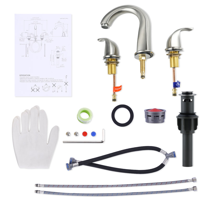 8 In. Widespread Double Handle Bathroom Faucet For 3 Holes With Pop-Up Drain And Supply Lines, Brushed Nickel