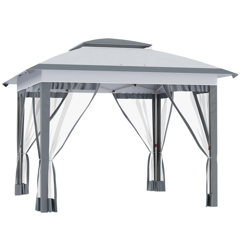 Outsunny 12' X 12' Pop Up Canopy Tent With Netting And Carry Bag, Instant Sun Shelter With 137 Sq.Ft Shade, Tents For Parties, Height Adjustable, For Outdoor, Garden, Patio, Gray