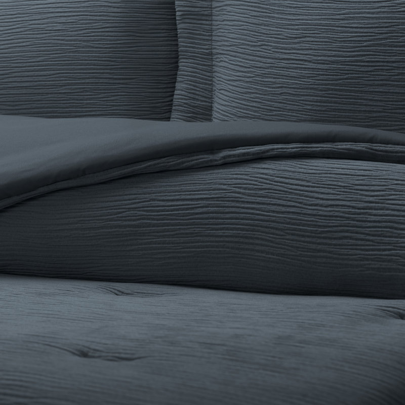 Cloud Gauze Textured Comforter Set, King / Cal-King Comforter + 2 Shams, Slate Blue