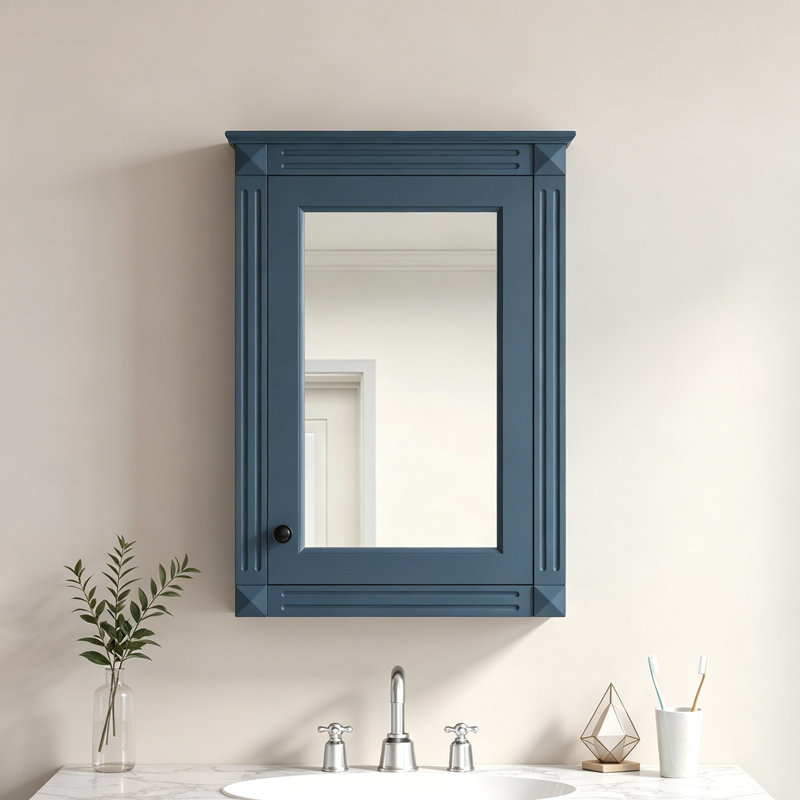 Armoire de rangement murale avec miroir et tablette réglable, Bleu