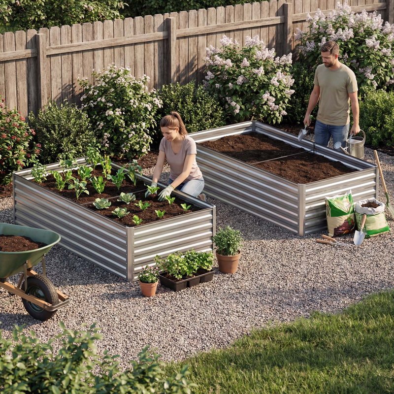 Grand ensemble de jardin surélevé galvanisé 6X3x2ft avec gants, argent, H 24 po x l 72 po x P 36 po, Argent