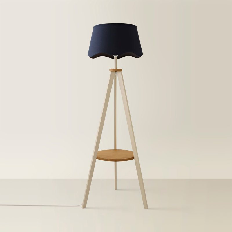Morrigan Painted Cream Tripod Floor Lamp with Scalloped Shade, Yes, Blue