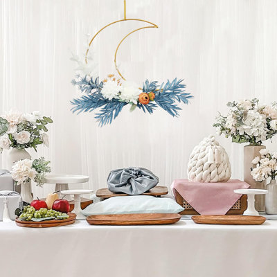 Moon Wreath for Front Door, Reversible Ramadan Eid Decor, All Season Holiday Wreath for Christmas Halloween Thanksgiving, Indoor Outdoor Metal Floral Garland