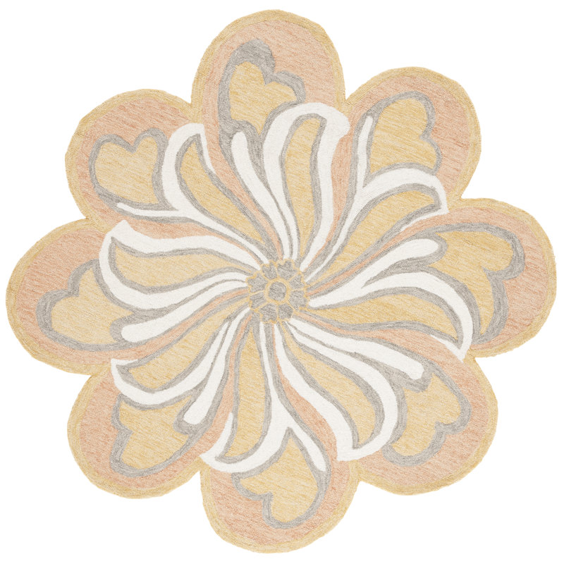 Novelty Albria Hand Tufted Wool/Cotton Floral Rug in Rust/Gold, Round 6'