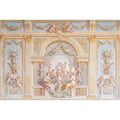 Décoration murale amovible classique avec motif de guirlandes florales classiques
