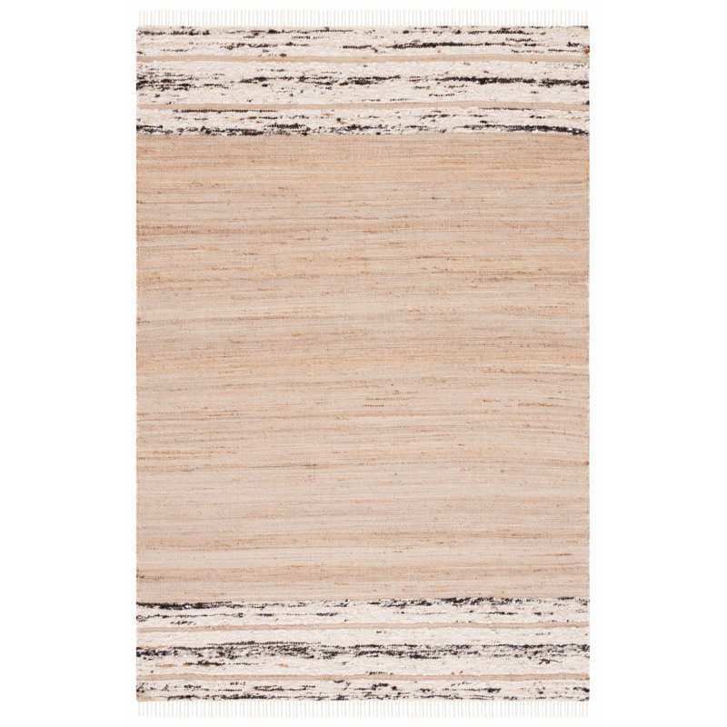 Tapis rayé beige / brun en jute / laine / coton Magarita, Rectangle 4 pi x 6 pi