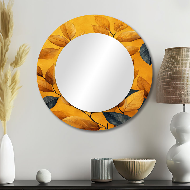 Moutarde feuilles d'automne Embrace I - Art mural miroir décoratif floral - imprimé sur métal, 23 po x 23 po
