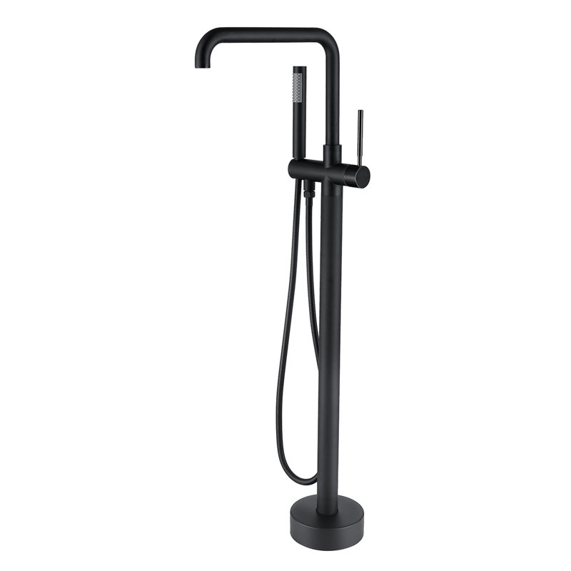 Matte Black Stainless Steel Freestanding Tub Filler with Hand Shower