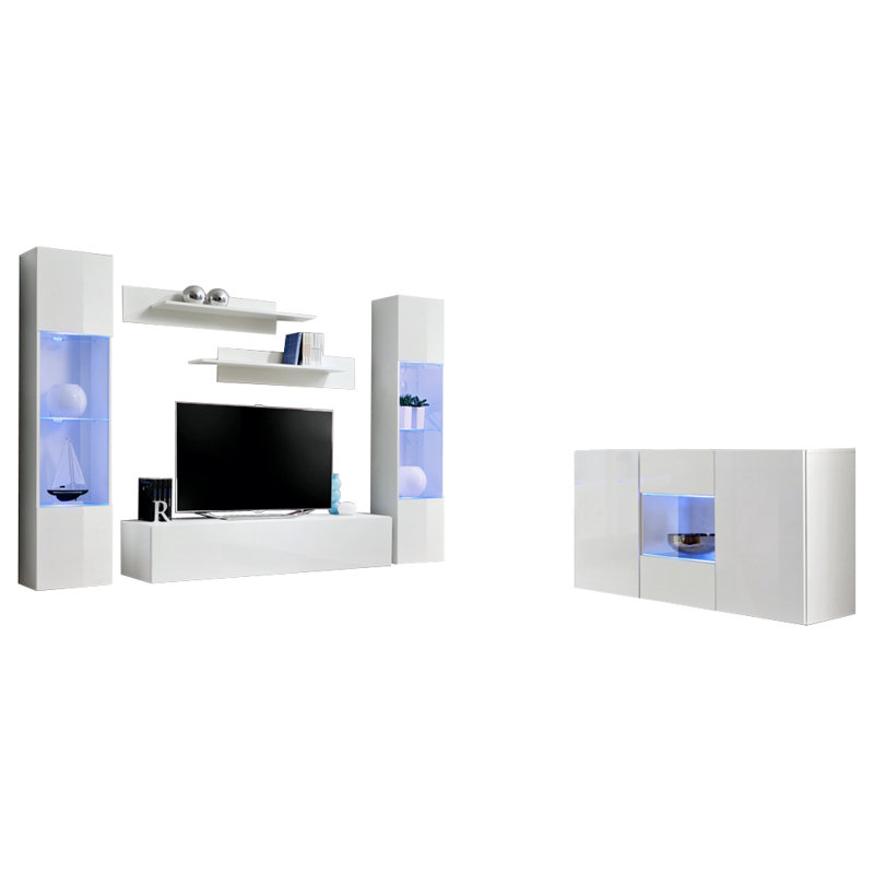 Meuble audio-vidéo mural flottant moderne pour téléviseur de 70 po ou moins Achouhada, Blanc