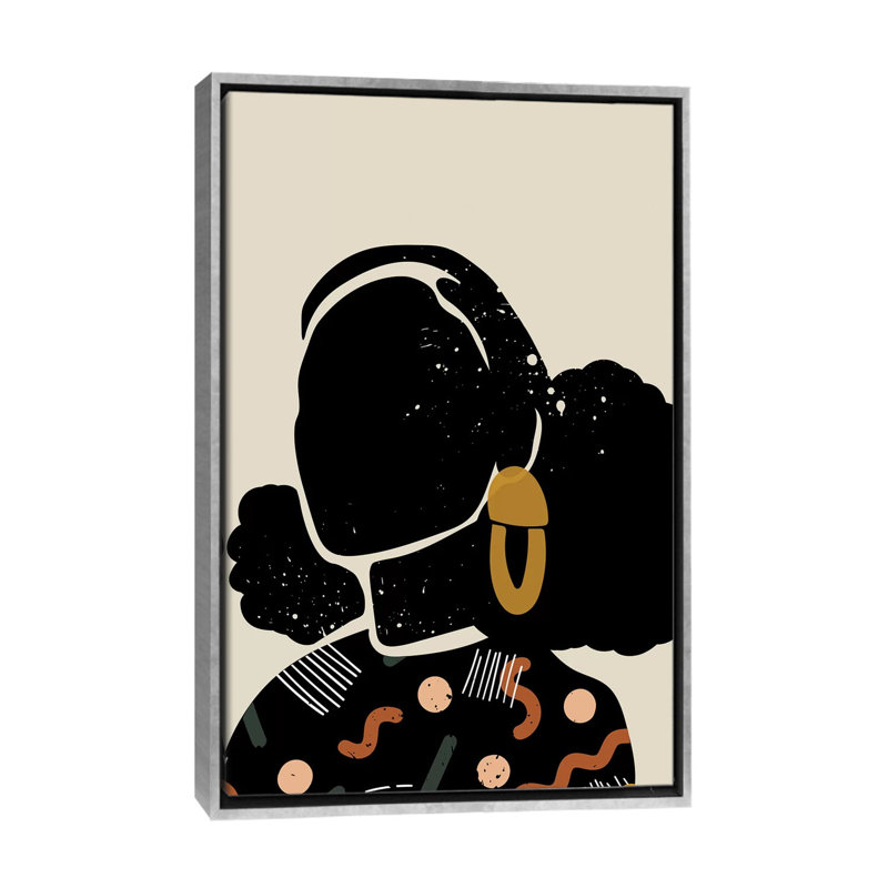 Black Hair IV - impression d'art graphique, Pas de tapis, H 26 po x l 40 po x 1,5 po, Toile avec cadre argenté