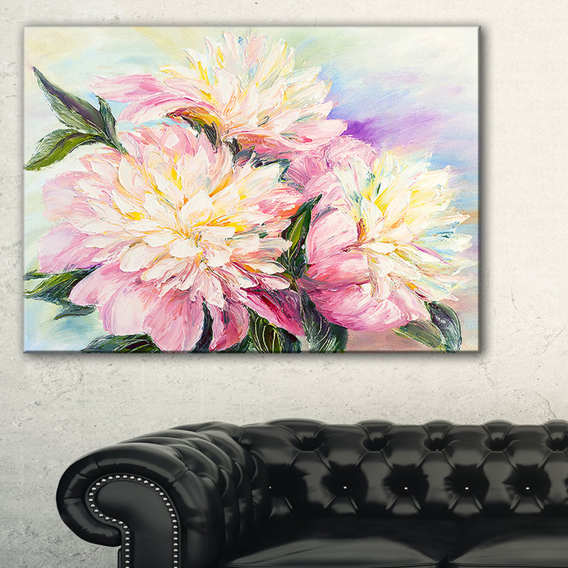 Pivoines rose floral, reproduction d’art sur toile tendue, H 8 po x l 12 po x P 1 po, Toile tendue