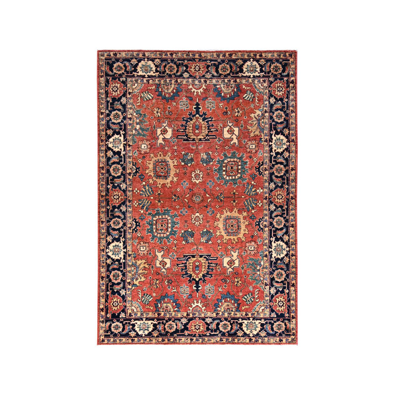 Tapis rouge en laine noué à la main 6 pi 1 po x 8 pi 10 po Heris Ghazni