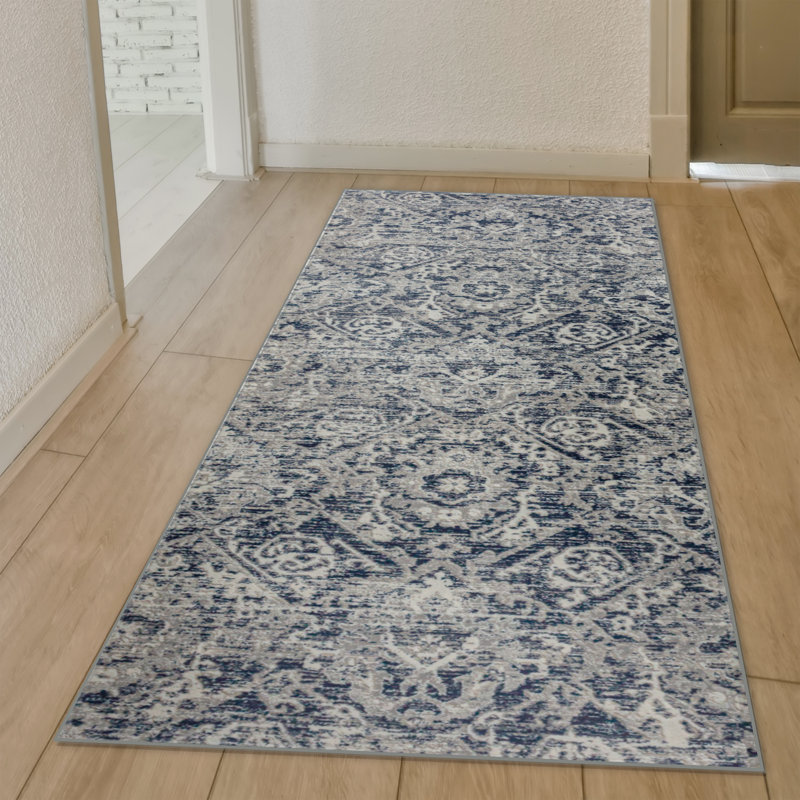 Tapis bleu Aidy 1244, Tapis de couloir 2 pi 2 po x 7 pi 7 po