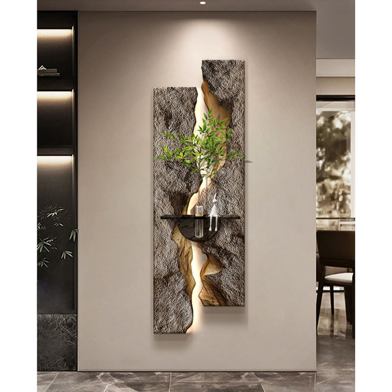 Art mural luxueux à DEL en grès 3D - Décoration de hall d'entrée hydroponique, H 82,68 po x l 27,56 po x P 1,57 po, Gold