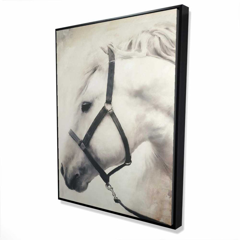Darius le cheval - animaux occidentaux, art mural sur toile, H 49,25 po x l 37,25 po, Blanc / noir / beige