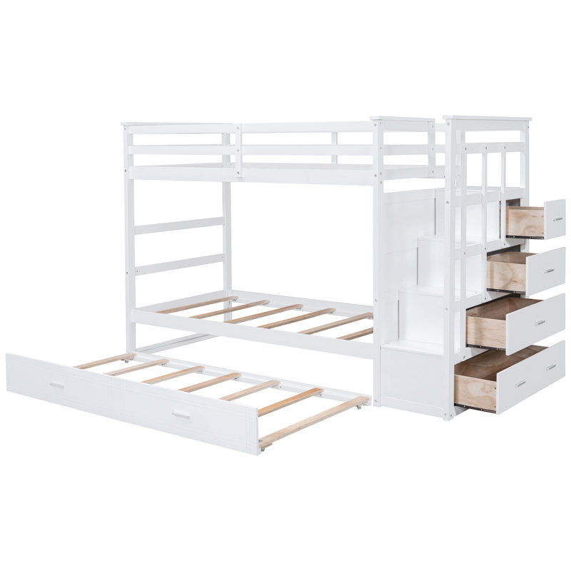Lit simple superposé simple avec lit gigogne - idéal pour les chambres familiales avec rangement blanc pour créer une chambre à coucher élégante