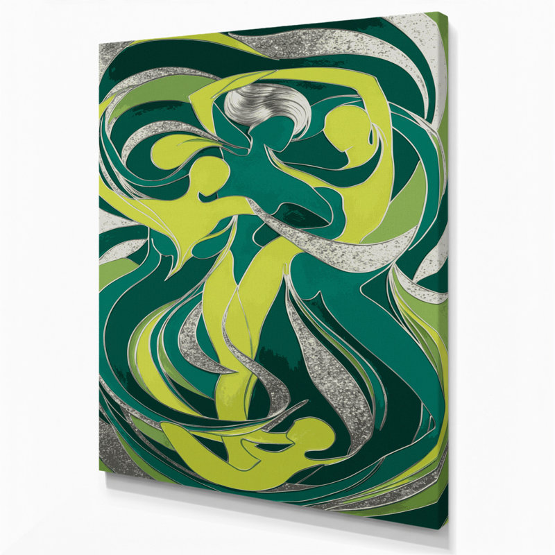 Abstrait art figuratif sur toile vert 93, H 18 po x l 12 po