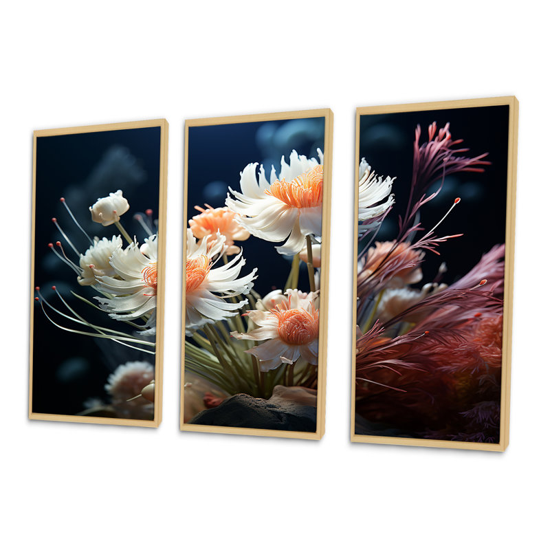 Ensemble de salon Vibrant White Flower Delights - Flowers, H 28 po x l 36 po x P 1 po, Cadre naturel flottant